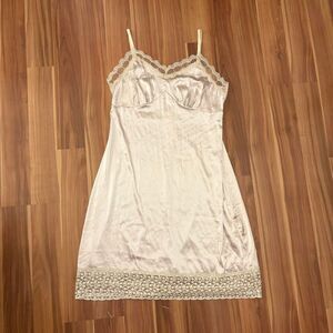 new with tags bella porque satin slip dress with cream lace trim
